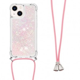 Coverup Liquid Glitter Back Cover met Koord - iPhone 15 Hoesje - Pink