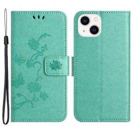 Coverup Bloemen & Vlinders Book Case - iPhone 15 Hoesje - Mintgroen