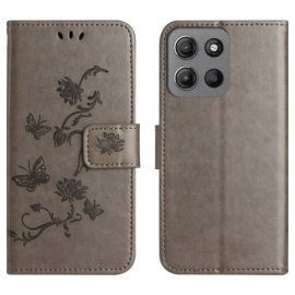 Coverup Bloemen & Vlinders Book Case - Motorola Moto G15 / G15 Power Hoesje - Taupe Grijs