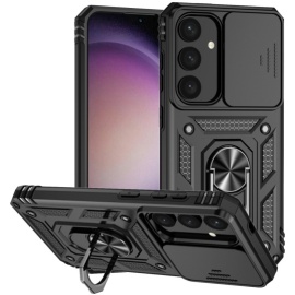 Coverup Armor Ring Kickstand Back Cover met Camera Shield - Samsung Galaxy S25 Hoesje - Zwart