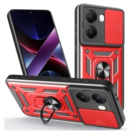 Coverup Armor Ring Kickstand Back Cover met Camera Shield - Xiaomi Poco X7 Pro Hoesje - Rood