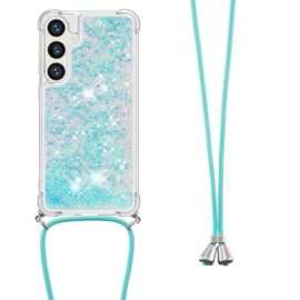 Coverup Liquid Glitter Back Cover met Koord - Samsung Galaxy S25 Plus Hoesje - Lichtblauw