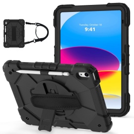 Heavy Duty Case met Schouderstrap - iPad (2025) / 10.9 (2022) / Air (2022/2020) Hoesje - Zwart